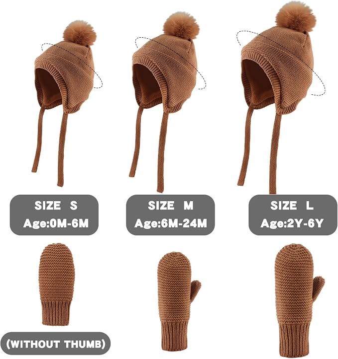 JANGANNSA Basic Winter Baby Boys Beanie Pompom Knitted Girls Hat Kids Earflap - Image 5