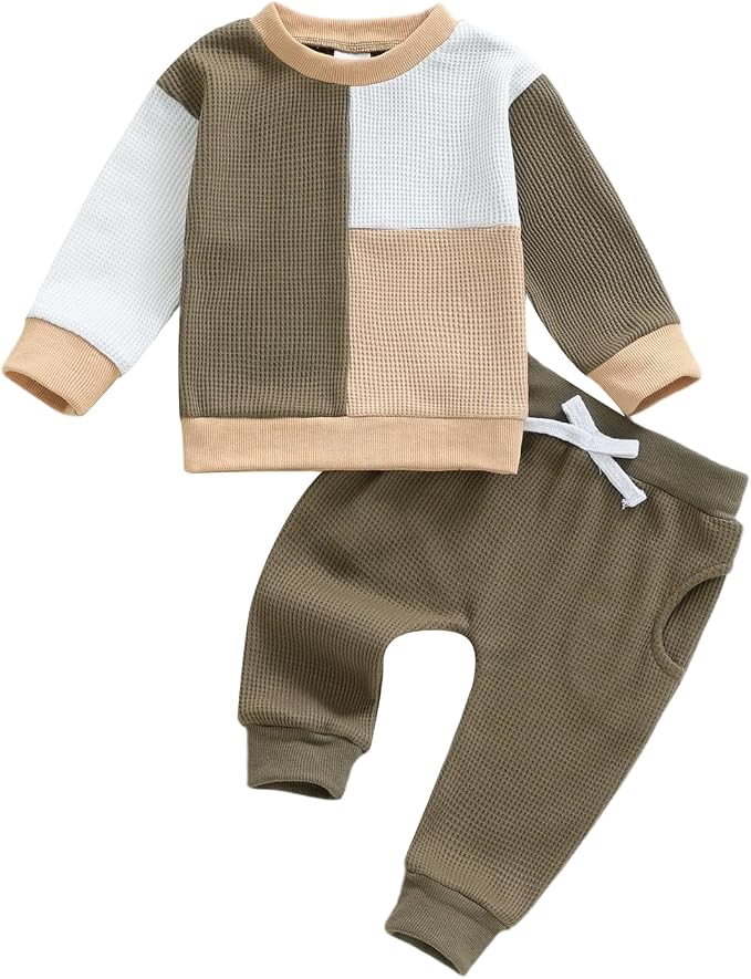 Toddler Baby Boy Fall Clothes Waffle Outfit Long Sleeve Color Blocking by Fufuriprefer