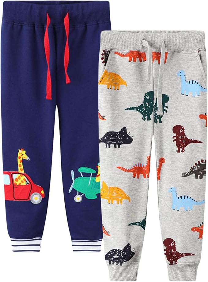 LOKTARC 2 Pack Boys Drawstring Sweatpants Cute Pattern Cotton Sport Jogger Pants by LOKTARC