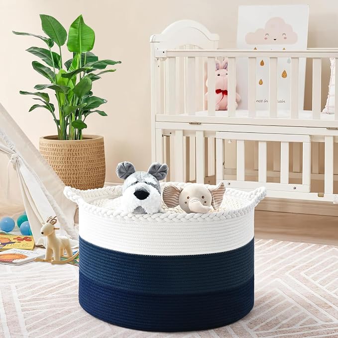 67L Storage Basket for Organizing, Cotton Rope Woven Blanket Basket, Toy - Image 2