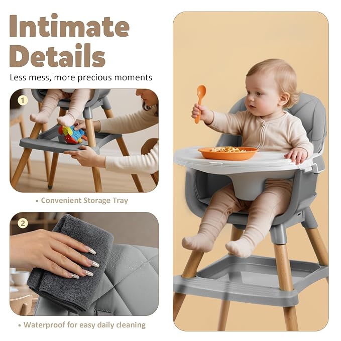 8 in 1 Wooden High Chairs for Babies Toddlers, Convertible to Booster Seat - Image 4