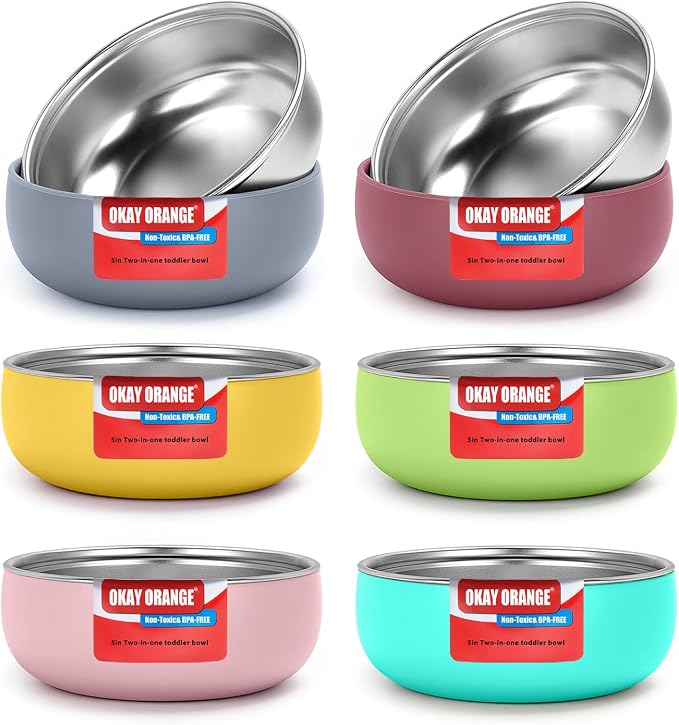 Non-Toxic Toddler Bowls with Non-Slip Base | Stainless Steel Baby Bowls by Unknown