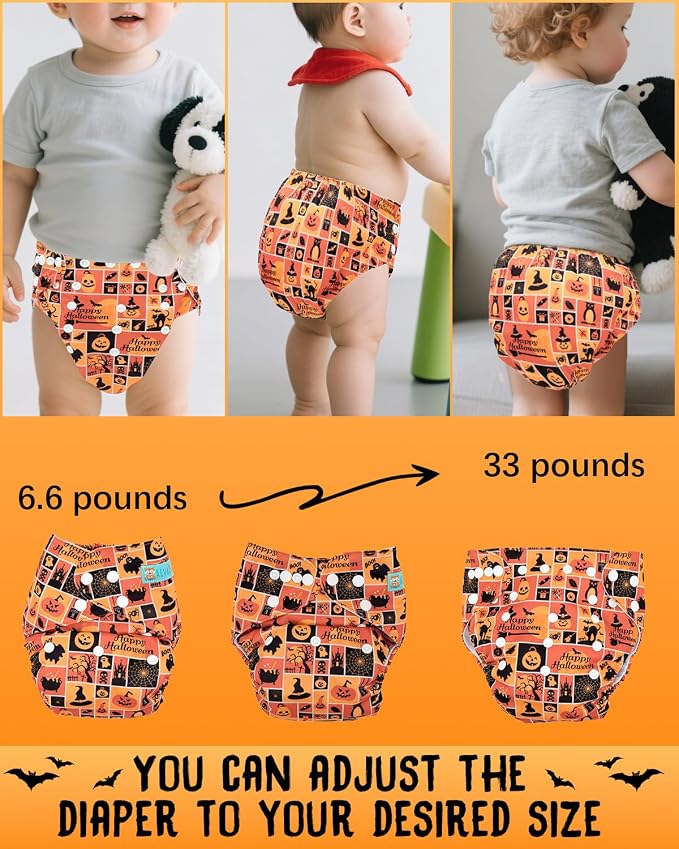 ALVABABY Halloween Baby Cloth Diapers One Size Adjustable Washable Reusable - Image 4