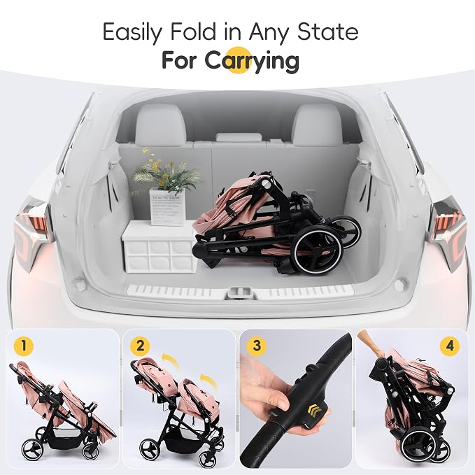 MU Double Stroller, Foldable Twin Tandem Stroller - Image 8