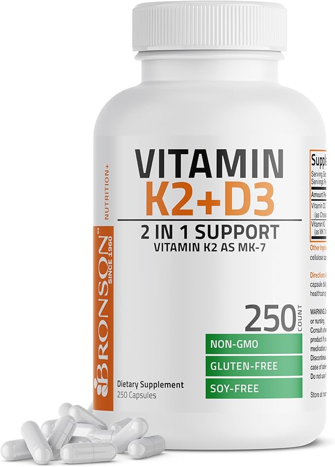 Bronson Vitamin K2 with D3 Supplement Non-GMO Formula 5000 IU Vitamin D3 & 90 by Bronson