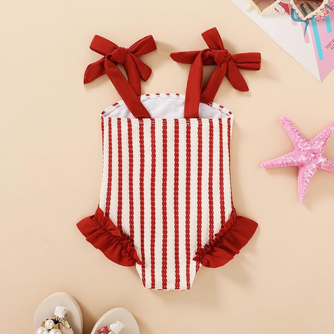 Happy Town Toddler Swimsuit Girl Solid Color Stripe One-Piece Baby Bathing Suits - Image 3