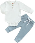 Newborn Baby Boy Girl Clothes Ribbed Knitted Long Sleeve Romper Pants Solid by MABABY