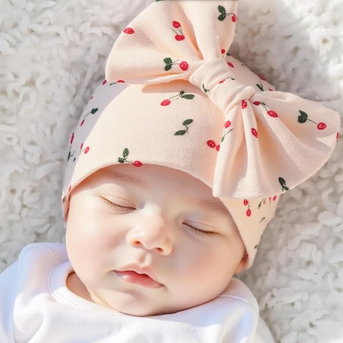 Bamery Newborn Baby Girl Hat Cotton Baby Bow Beanie Preemie Hats Spring Infant - Image 6