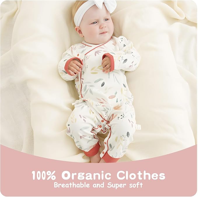 100% Organic Cotton Soft 0-6 Months Unisex Footless Newborn Baby Sleepers - Image 3
