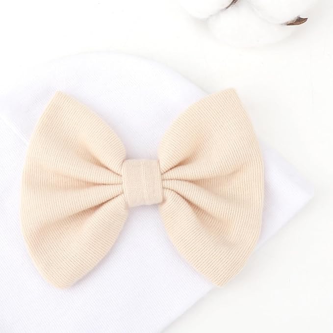 BQUBO Newborn Baby Girls Hats Mittens Set Hospital Hat Beanie Infant Bow Hats - Image 4