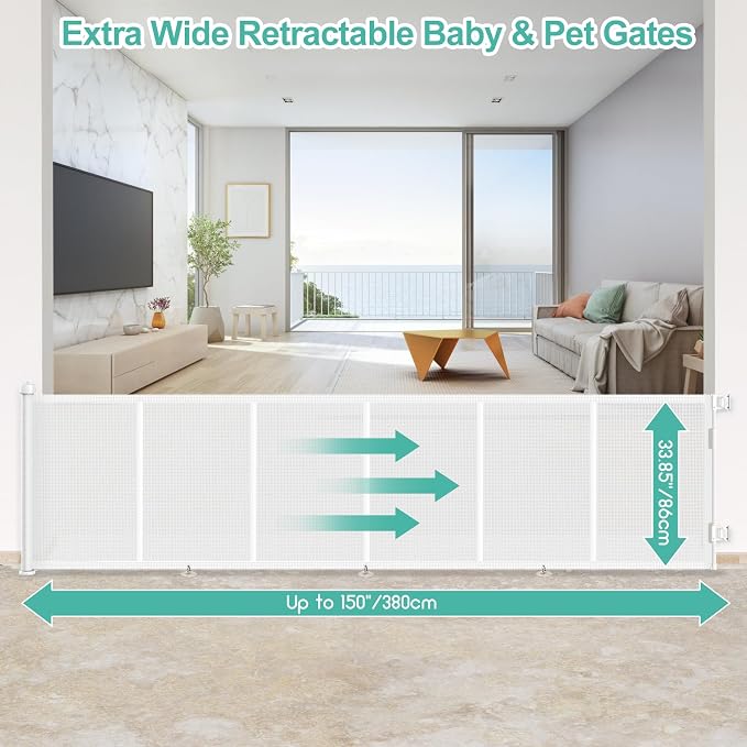 Upgrade 150 inch Retractable Baby Gates, EZIGO Extra Wide Baby Gate - Image 2