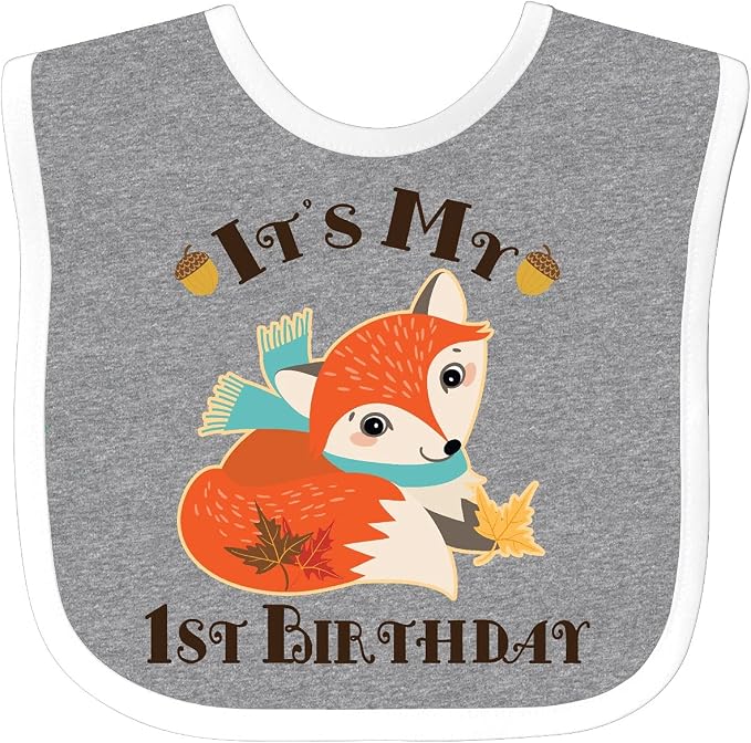 inktastic 1st Birthday Woodland Fox Baby Bib by Inktastic