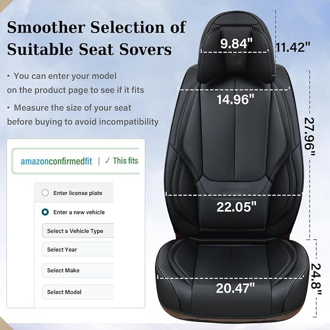 Coverado Universal Seat Covers Front, Waterproof Nappa Leather Car Seat Covers - Image 7
