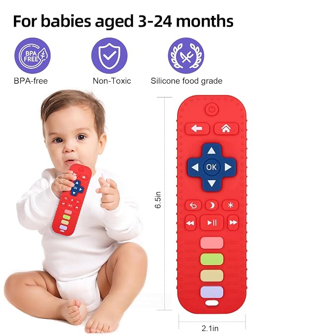 Chuya Remote Teethers Silicone Baby Teething Toys, TV Remote Teether Toy Red - Image 2