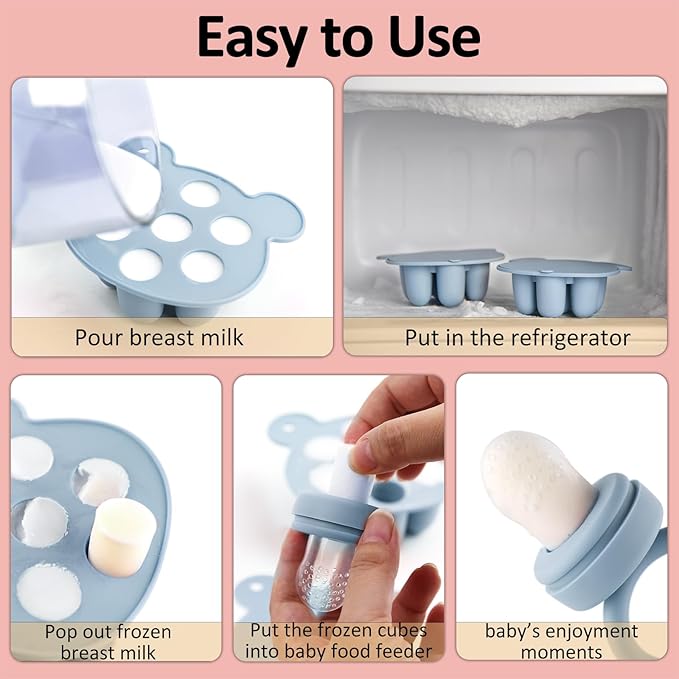 Silicone Baby Fruit Food Feeder & Mini Freezer Nibble Tray, Breastmilk Popsicle - Image 4