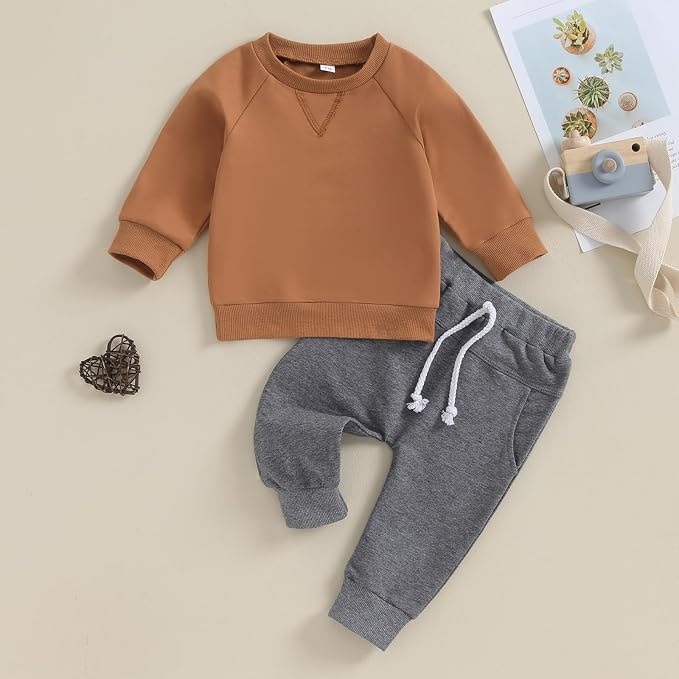 Toddler Baby Boy Clothes Solid Color Long Sleeve Crewneck Sweatshirt Top Casual - Image 3