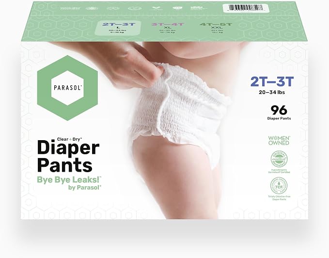 Parasol Clear+Dry Natural Disposable Diaper Pants, RashShield Protection and by ParasolCo