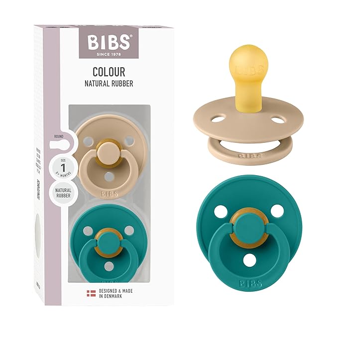 BIBS Colour Pacifier 2-Pack, BPA Free Binky Pacifier, Round Nipple. Natural by BIBS