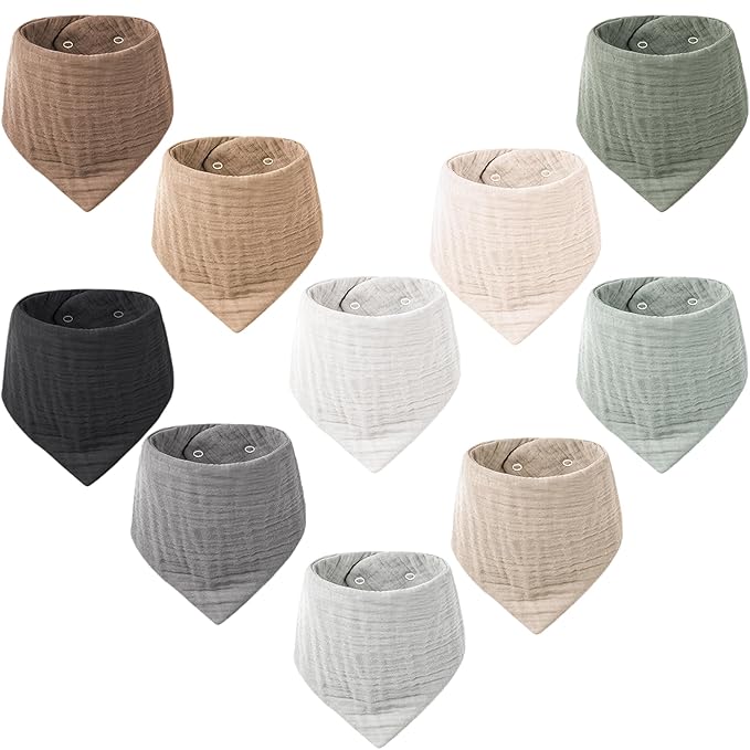 Konssy Muslin Baby Bibs 10 Pack Baby Bandana Drool Bibs 100% Cotton by Konssy