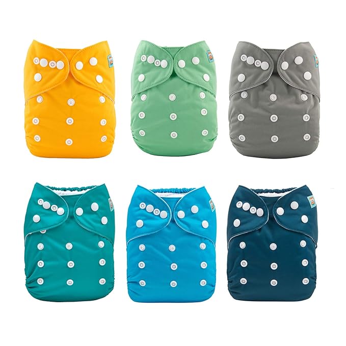 ALVA 6 Pack Cloth Diaper with 12 Inserts One Size Adjustable Washable Reusable by ALVABABY