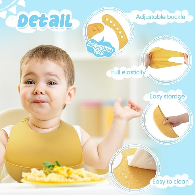 Mepase Silicone Bibs Waterproof Silicone Baby Bibs Soft Adjustable Baby Feeding - Image 3