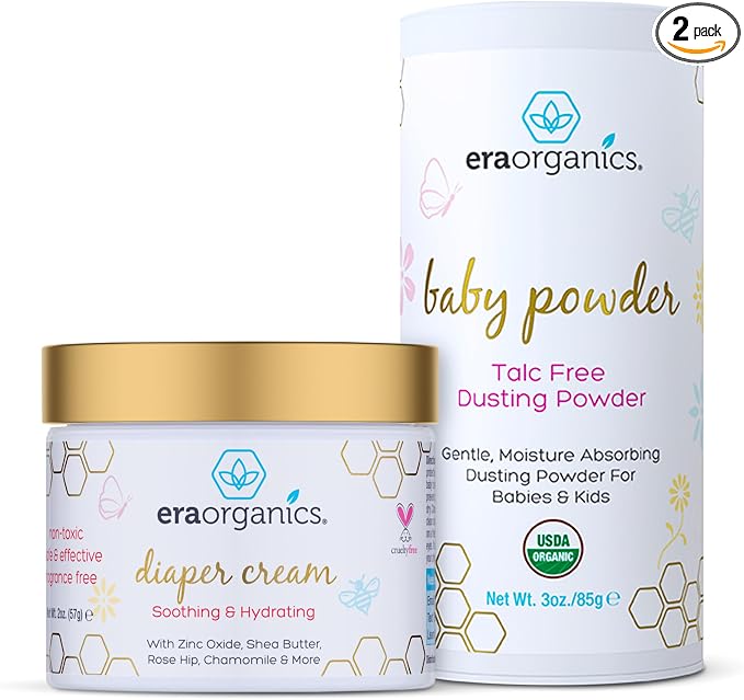 Organic Baby Powder & Diaper Rash Cream– USDA Organic Talc-Free Powder & Zinc by EraOrganics