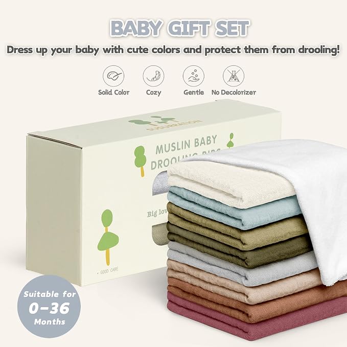 Susurration Muslin Baby Bibs 8 Pack Bandana Drool Bibs, Soft Square Adjustable - Image 7