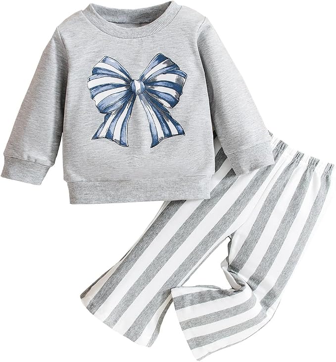 Baby Girl Clothes Long Sleeve Fall Outfits Toddler Sweatsuit Striped Flare Pants by WelcometoVZF