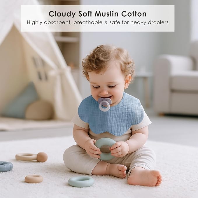 Muslin Baby Bibs, 6 Pack 100% Cotton Absorbent 360 ° Rotate Flower-Shaped - Image 2