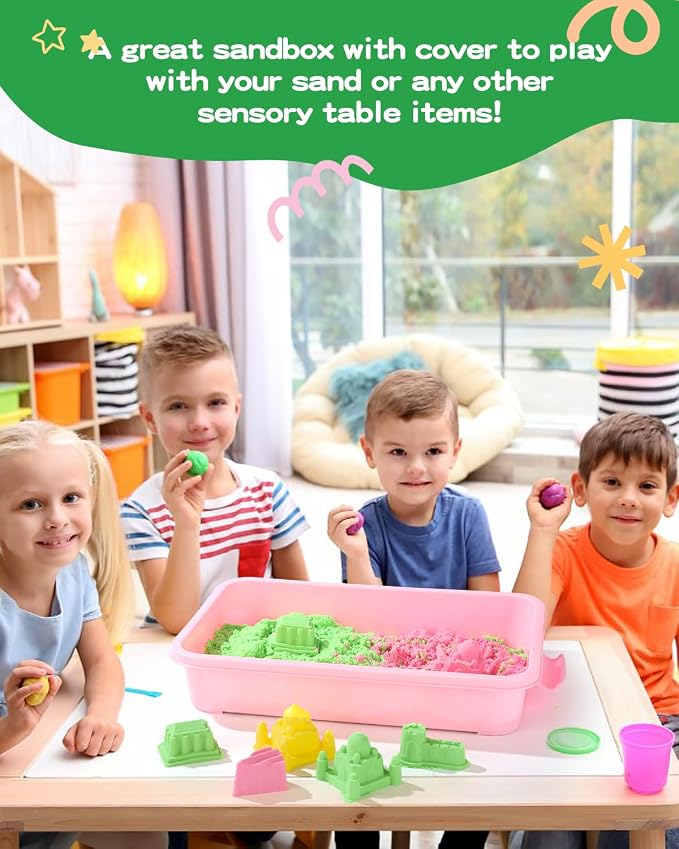 Sensory Bin Sand Tray with Lid for Toddlers 2 Pcs 15in Portable Sandbox Toy - Image 6