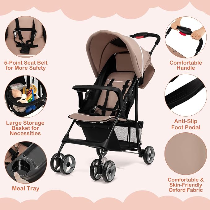 HONEY JOY Travel Stroller, Quick Fold Lightweight Baby Umbrella Stroller - Image 5