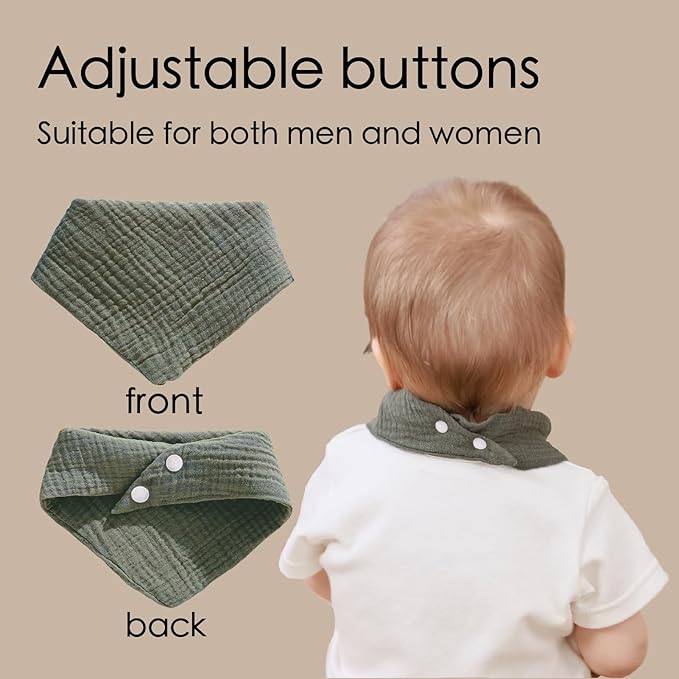 Muslin Bibs, 8 Pack Baby Bandana Drool Bibs, Extra Absorbent Soft Cotton - Image 4