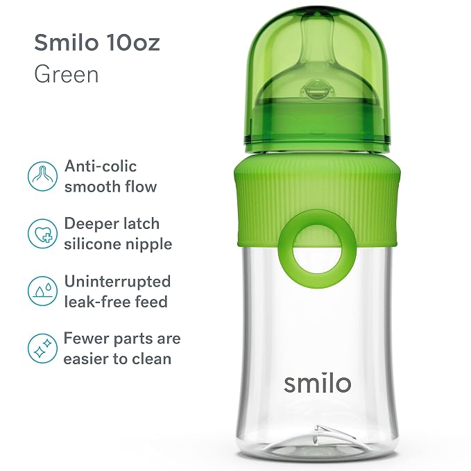 Smilo Baby Bottle Set with Stage 0 Slow Flow Anti Colic Nipple, 10 Oz / 300 ml - Image 2