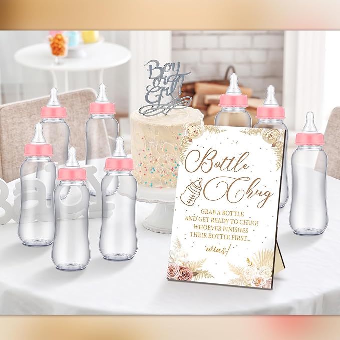 TrelaCo Cool Baby Shower Games Wooden Bottle Chug Sign Boho Theme Gift Sets and - Image 6