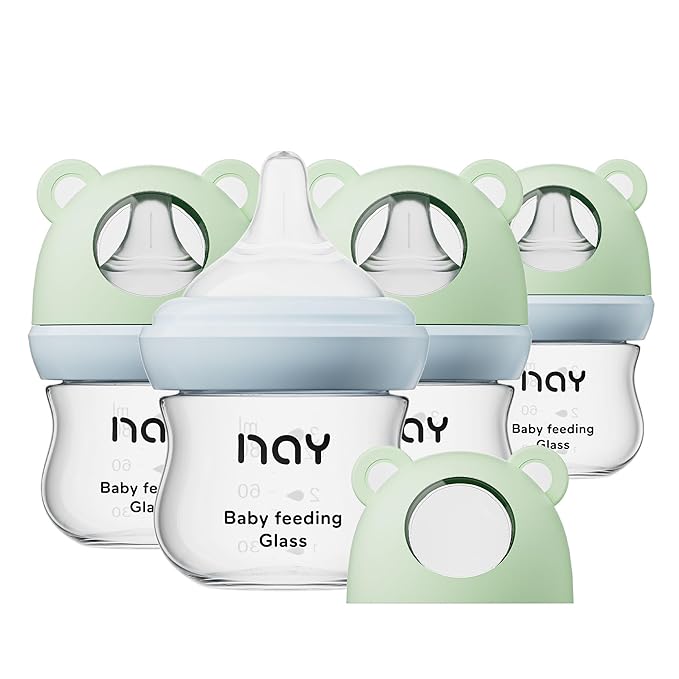 Natural Glass Baby Bottle for Breastfeeding Babies, 3oz Newborn Anti-Colic Baby by yanyoyo