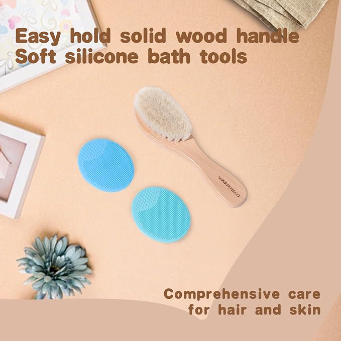 Baby Hair Brush and Cradle Cap Brush Set Goat Hair Bristles Brush 2 Pieces - Image 7