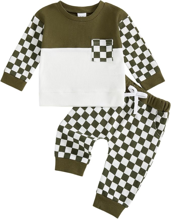 Toddler Baby Boy Fall Clothes Waffle Outfit Long Sleeve Color Blocking by Fufuriprefer