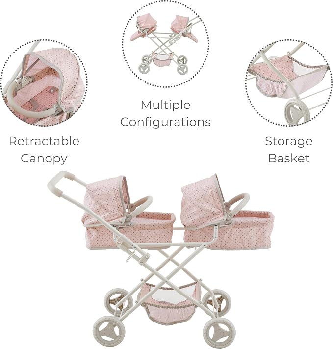 Olivia's Little World Twin Baby Doll Stroller, Double Bassinet Stroller Kids - Image 4