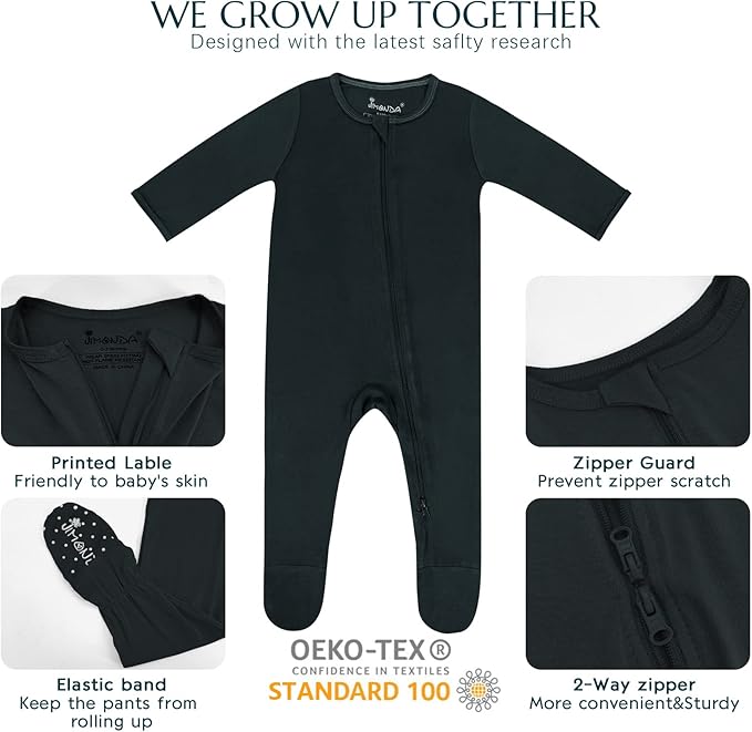 Jimonda Baby Romper Boys Girls Bamboo Pajamas 2-Way Zipper Footed Unisex Zip-Up - Image 3