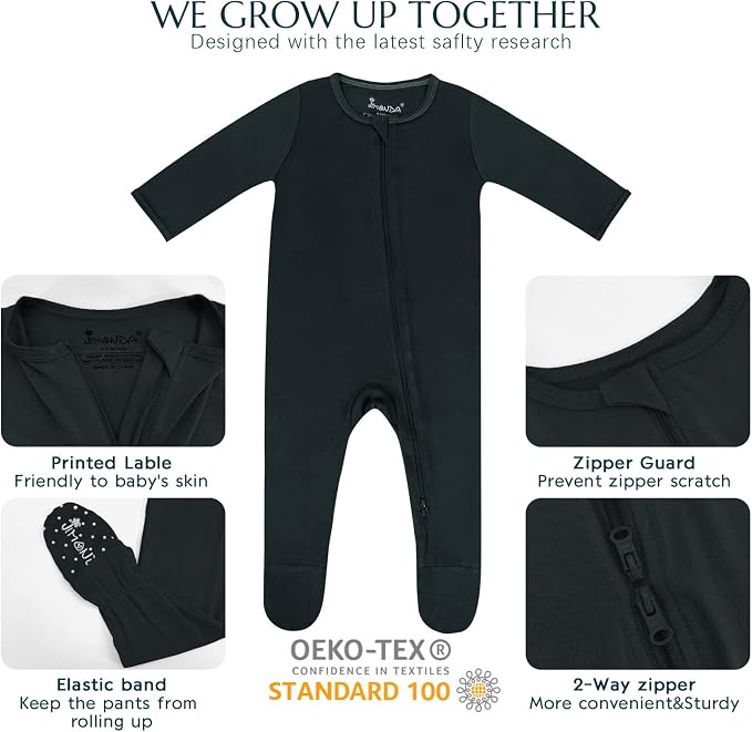 Jimonda Baby Romper Boys Girls Bamboo Pajamas 2-Way Zipper Footed Unisex Zip-Up - Image 3