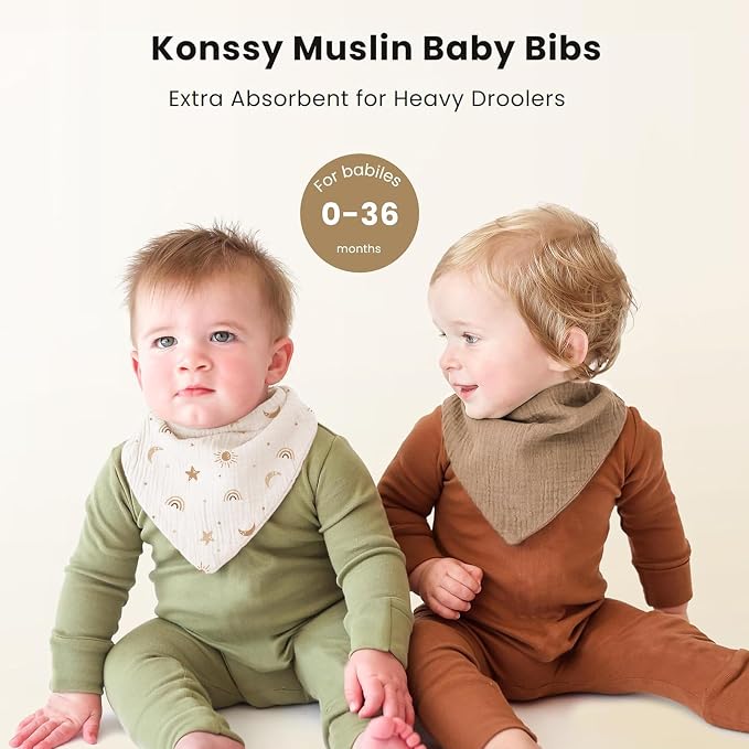 Konssy Muslin Baby Bibs 10 Pack Baby Bandana Drool Bibs 100% Cotton - Image 3