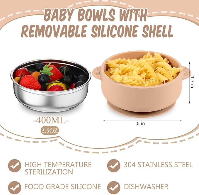 Yinder 15 Pack Silicone Baby Feeding Set Include Baby Bowls Spoons Forks - Image 5