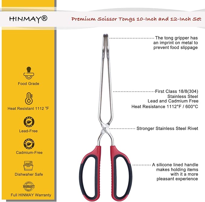 Stainless Steel Scissor Tongs 10-Inch and 12-Inch Set - Image 2