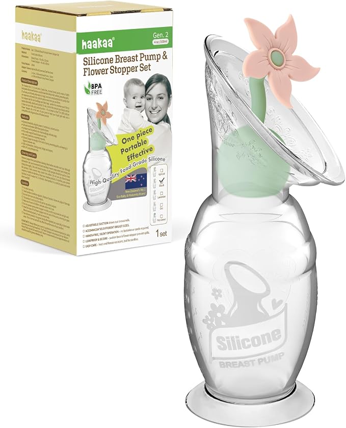 haakaa Manual Breast Pump with Flower Stopper Set, Gen.2 Silicone Hand Pump by haakaa