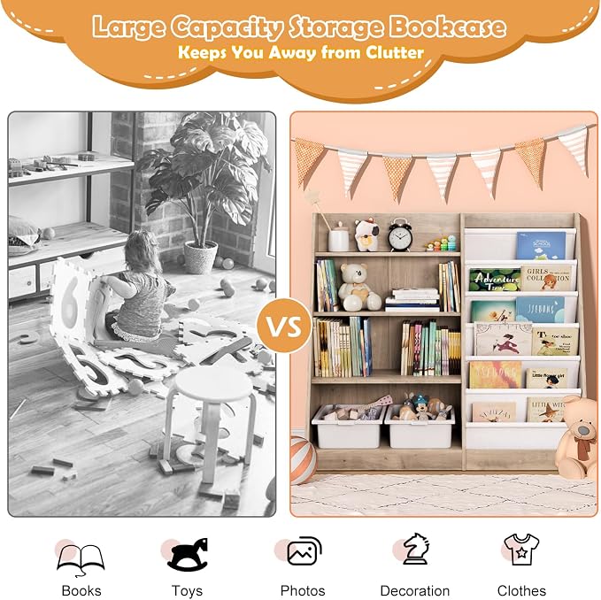 Kids Bookshelf Wood Toy Storage Organizer Cabinet Children Bookcase Toddler - Image 5