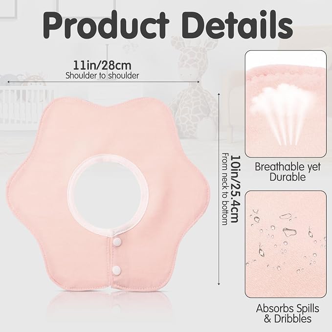 JaGely 12 Pack 360° Rotate Baby Bibs Waterproof Bibs Baby Girl Muslin Bib Snap - Image 2