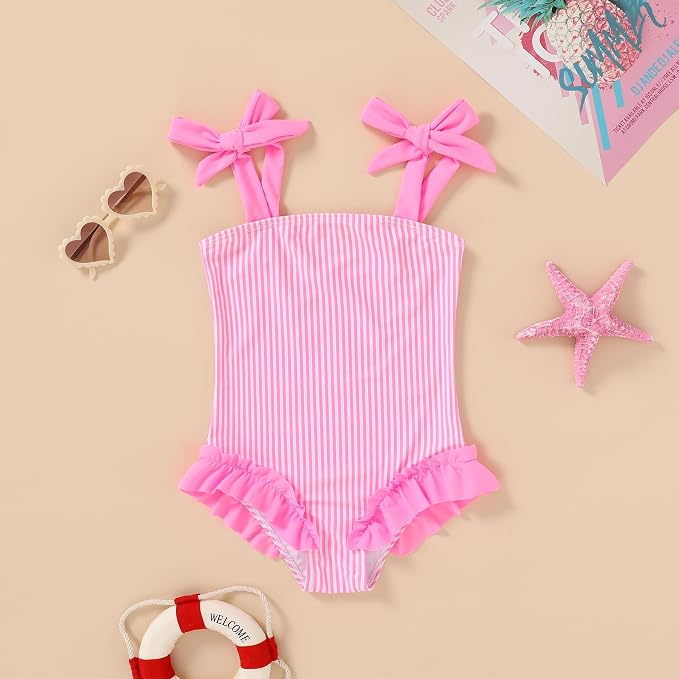 Happy Town Toddler Swimsuit Girl Solid Color Stripe One-Piece Baby Bathing Suits - Image 2