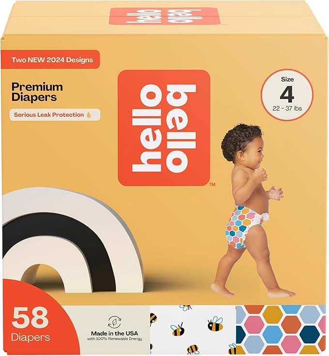 Hello Bello Premium Diapers Size 4, Busy Bees & Hive Five Designs, 58ct Club Box by HelloBello