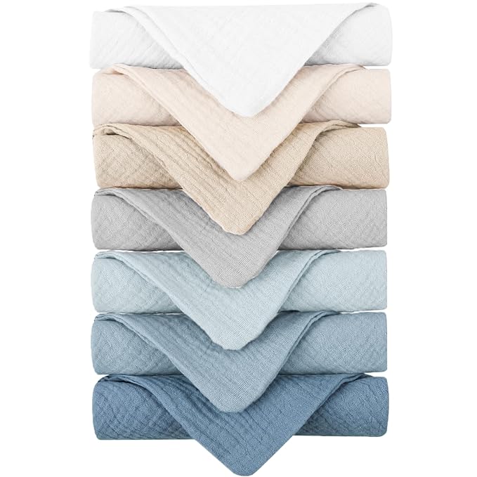 Konssy Baby Muslin Washcloths 7-Pack, 100% Cotton Baby Bath Washcloths by Konssy
