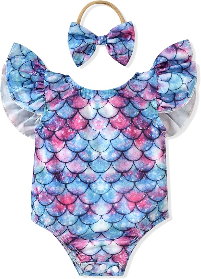Toddler Girl Baby Ruffles Mermaid Fish Scale Swimsuit One Piece Swimwear by Hiha